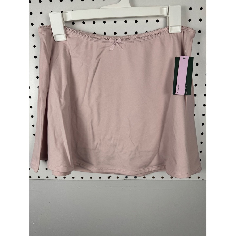 Wild Fable Pink Seamless Lace Trim Mini Skort Blush Small Bow NWT L